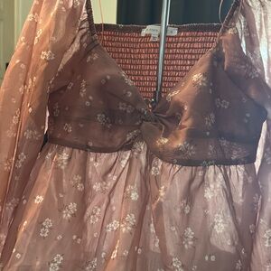 Altar'd State Floral Blouse - Pink and Brown